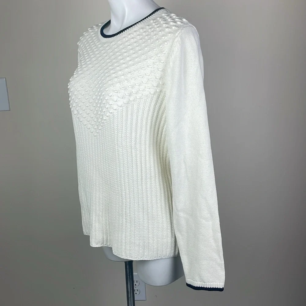 Talbots Mixed Stitch Sweater Ivory Indigo Blue
